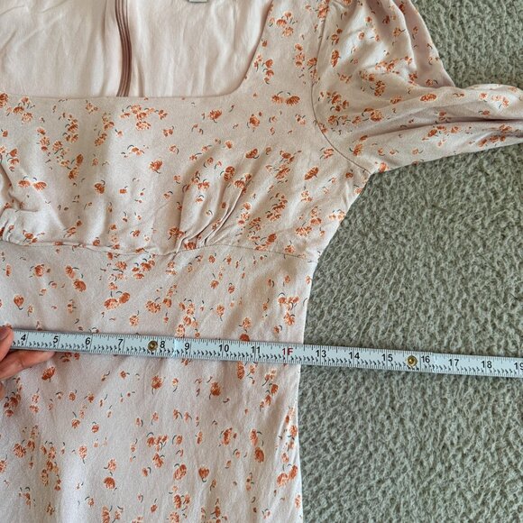 Audrey 3+1 Dress Pink Floral Midi Puff‎ Sleeve Tie Boho Rayon Lined - Picture 8 of 15